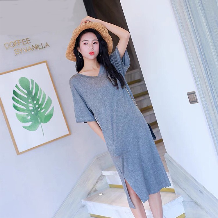 Đầm Bầu Suông Dáng Dài Váy Suông Cổ Tim Dáng Basis Chất Thun Cotton Hàng VNXK