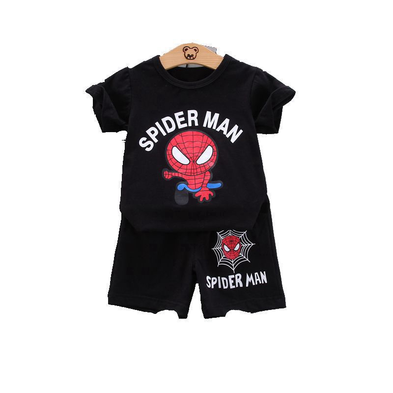 Set 2 áo thun cotton tay ngắn cổ tròn in họa tiết hoạt hình Spiderman thời trang mùa hè cho bé trai