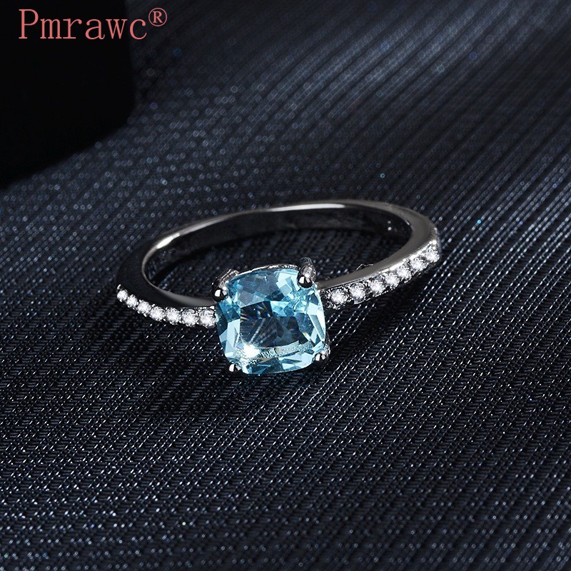 (Bán Sỉ) Nhẫn Đính Đá Topaz / Vuông Màu Xanh Dương Mới