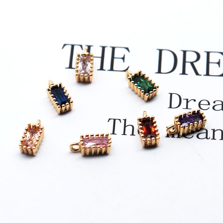 Mặt dây chuyền đá zircon vuông nhỏ màu vàng 18K DIY