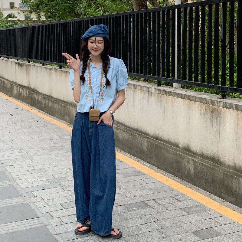 Áo sơ mi thêu hoa phong cách retro Hàn Quốc thiết kế thời trang cho nữ