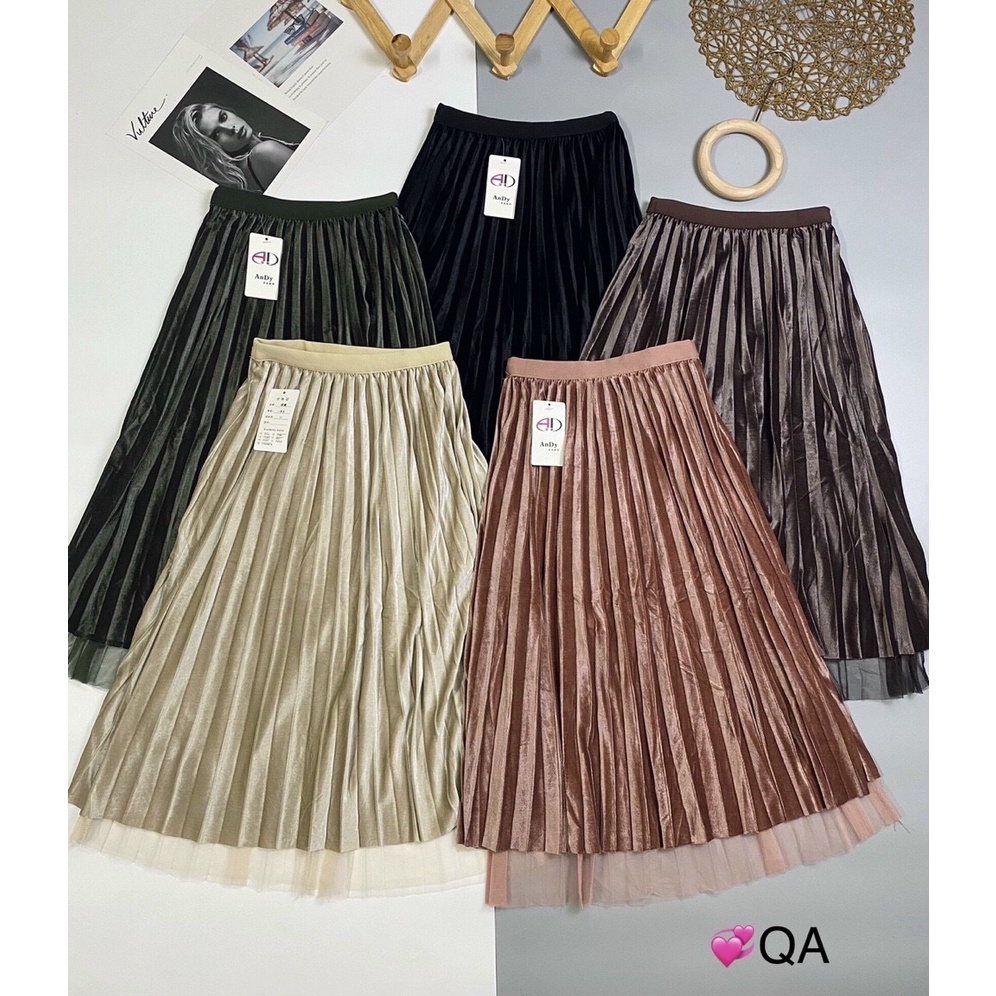 Chân váy xếp ly nhung - Mặc 2 kiểu