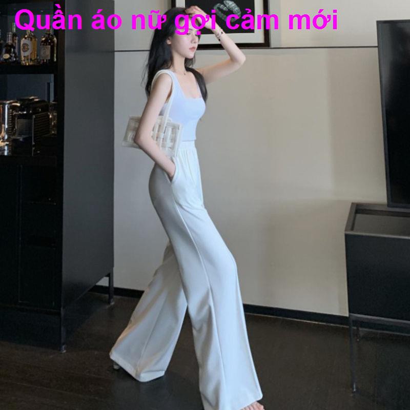 sexy cổ vuông ngắn vest thể thao giản dị cạp cao quần ống rộng hai mảnh bộ đồ thời trang nữ mùa hè 2021