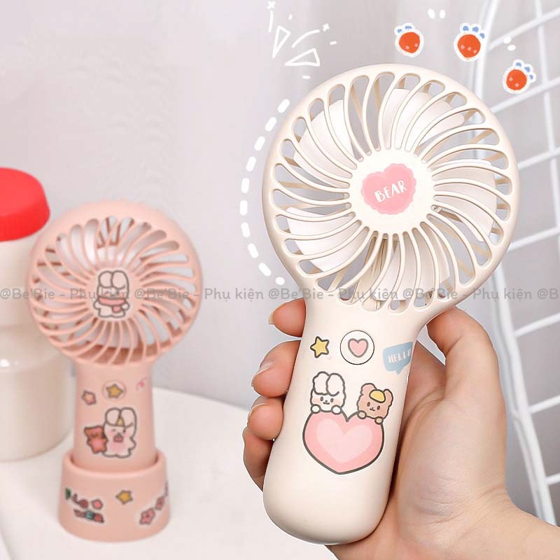 Quạt cầm tay mini học sinh có đế dựng tặng kèm sticker BeBie - BP350
