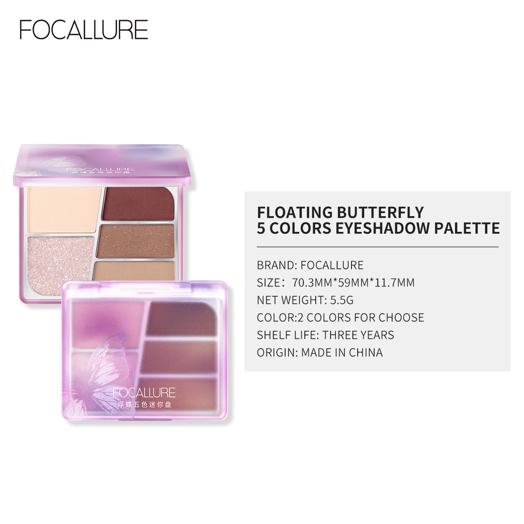 Bảng Phấn Mắt FOCALLURE 5 Màu Tông Nhũ Và Lì Chống Mồ Hôi