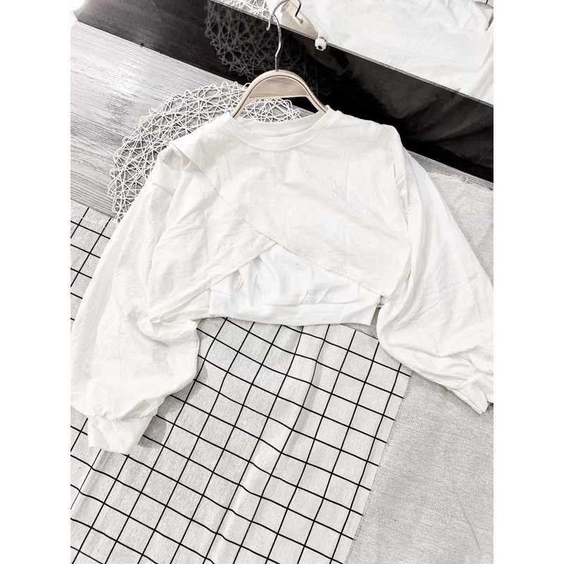 [GIÁ HUỶ DIỆT] Áo Crotop Tay Bồng Kèm Áo Trong Rời- Set 2 Món Chất Coton Co Dãn (có video ảnh thật) | BigBuy360 - bigbuy360.vn