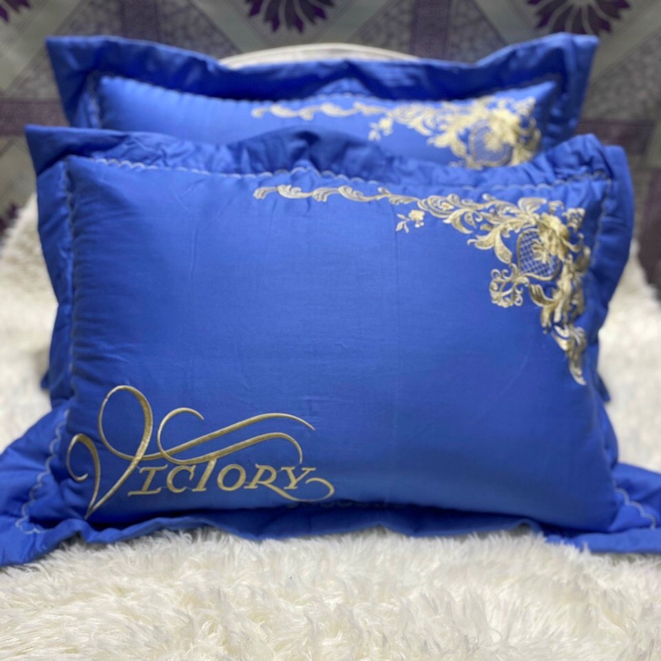 Vỏ gối lụa cotton, vỏ gối siêu thoáng thêu chưc hoa văn sang trọng.