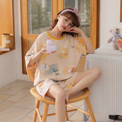 Bộ Đồ Ngủ Cotton Cộc Tay Dễ Thương Cho Nữ Mềm Mại Thoáng Mát