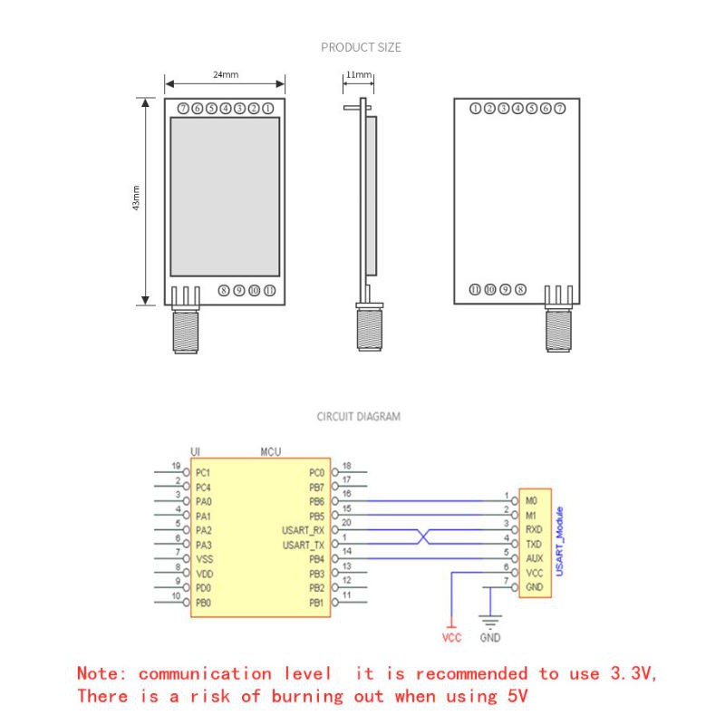 Bộ Thu Phát Tín Hiệu 433mhz 30dbm 1w E32-433T30D Sma