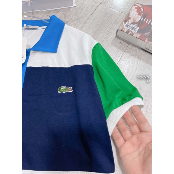 Áo thun polo phối màu tay ngắn xanh lá 0605