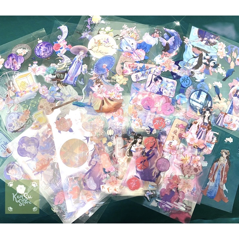 Sticker chủ đề Cổ Trang dạng PET, in sắc nét, không thấm nước, màu sắc bắt mắt