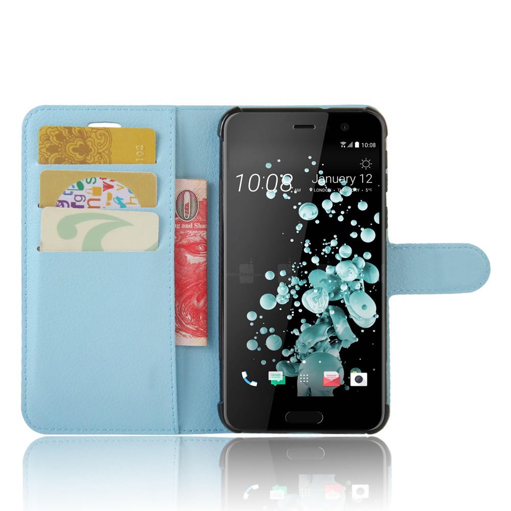 HTC U Play Case Litchi Leather Wallet Flip Card Slots Stand Holder