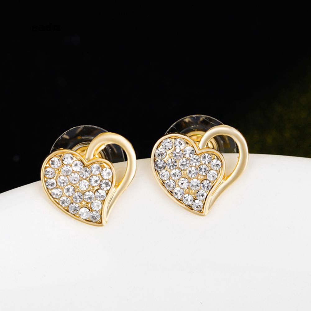 Bộ dây chuyền , nhẫn , khuyên tai mặt trái tim đính đá pha lê