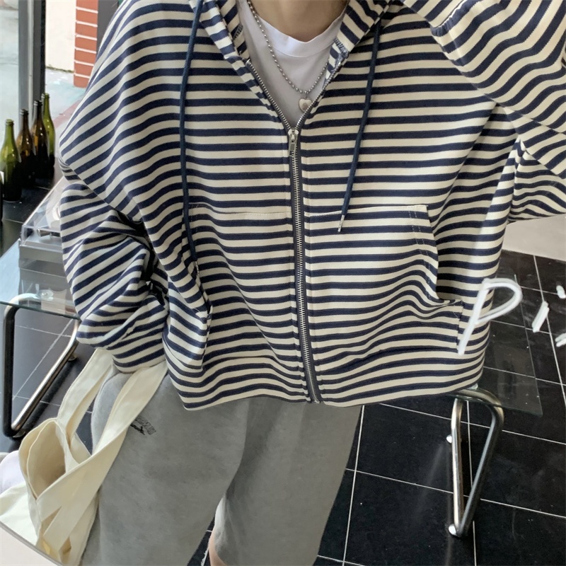 Áo Khoác Hoodie Croptop Kẻ Sọc Thời Trang Hàn Quốc Cổ Điển 2 Màu Tùy Chọn Cho Nữ | BigBuy360 - bigbuy360.vn