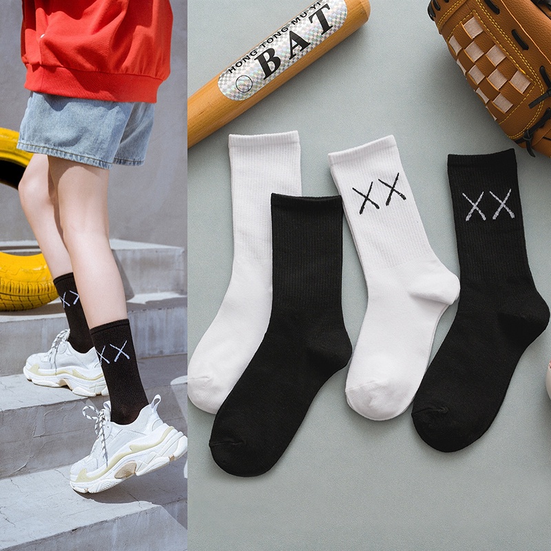 Vớ Cổ Cao Cao Màu Trơn in Chữ XX Thời Trang Cho Nam Và Nữ