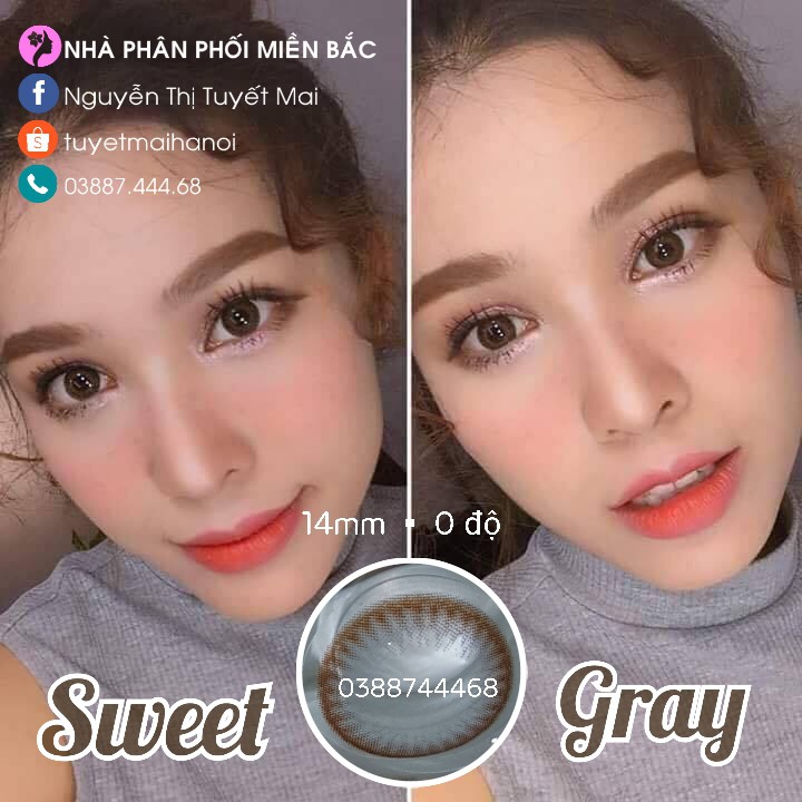 Kính Áp Tròng Màu Xám Viền Nâu Siêu Êm Siêu Mềm Sweet Gray 14mm 0 Độ - Lens Hàn Quốc Chính Hãng Vassen Sexy Me