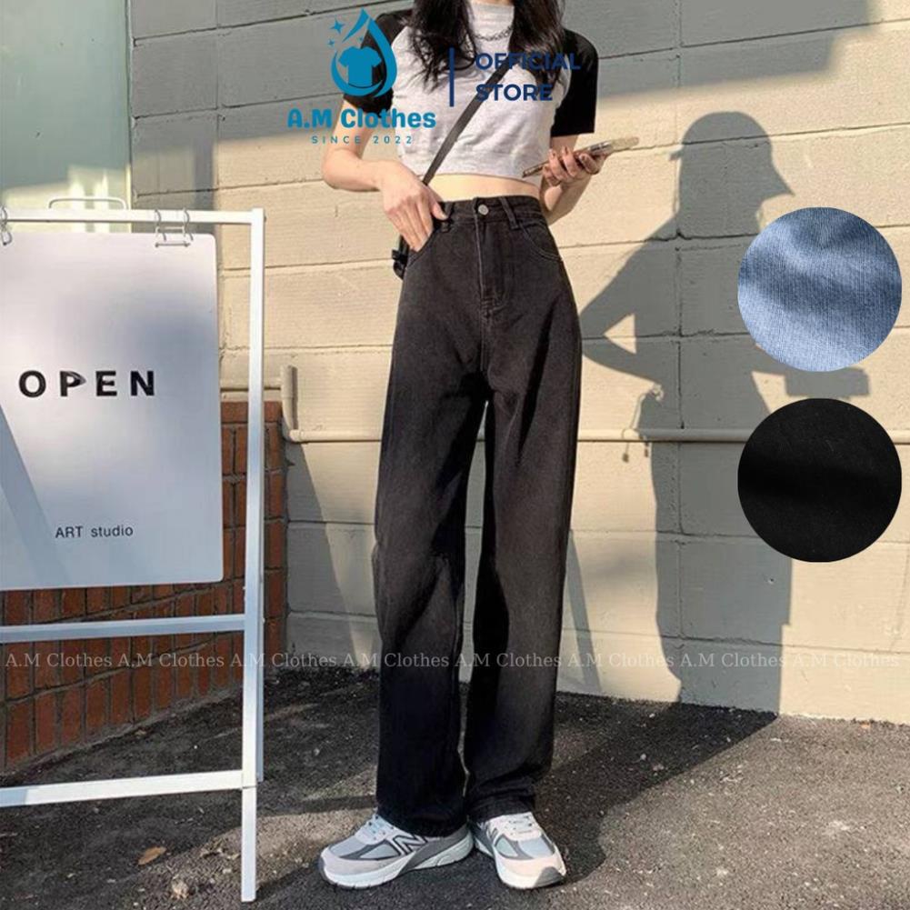 Quần bò Jeans Baggy Nữ ống rộng cạp cao, quần vải bò dày chất đẹp, không giãn, dáng suông | BigBuy360 - bigbuy360.vn