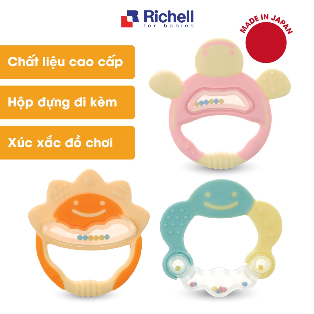 Gặm nướu tròn Richell nhựa PP cao cấp có hộp đựng màu sắc hồng/cam/xanh