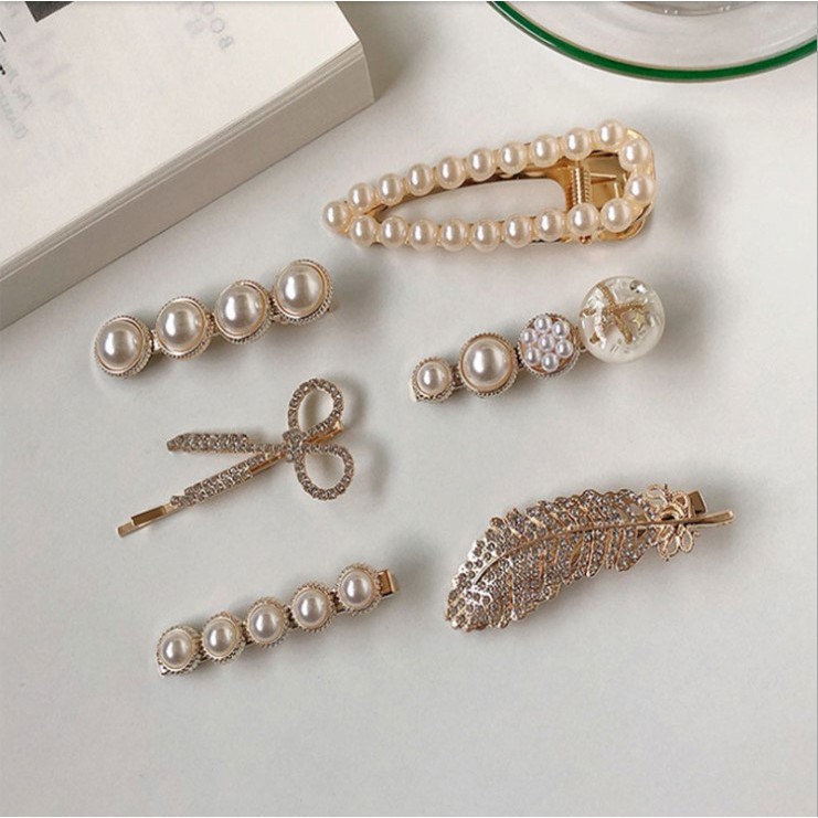 Set 6 kẹp tóc ngọc trai thiết kế thời trang