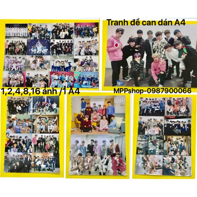 Ảnh poster WANNAONE 5 tấm khổ A4 có đề can dán: 1,2,4,8,16 ảnh /1 tấn A4