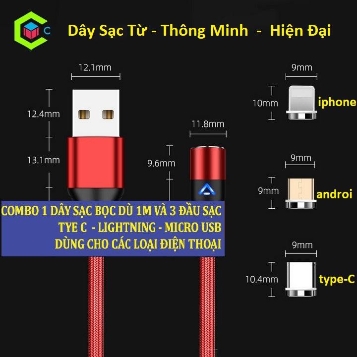 Dây sạc nam châm COMBO 3 đầu iphone/samsung | micro USB | Type C xoay 360 độ phukien_29