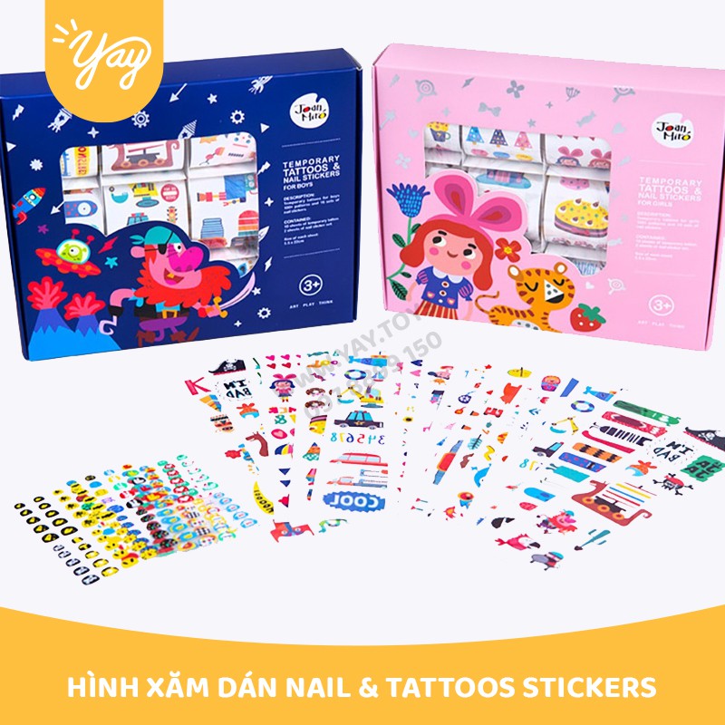 Hình xăm dán Nail & Tattoos stickers 3+ - Joan Miro (Pink & Blue)