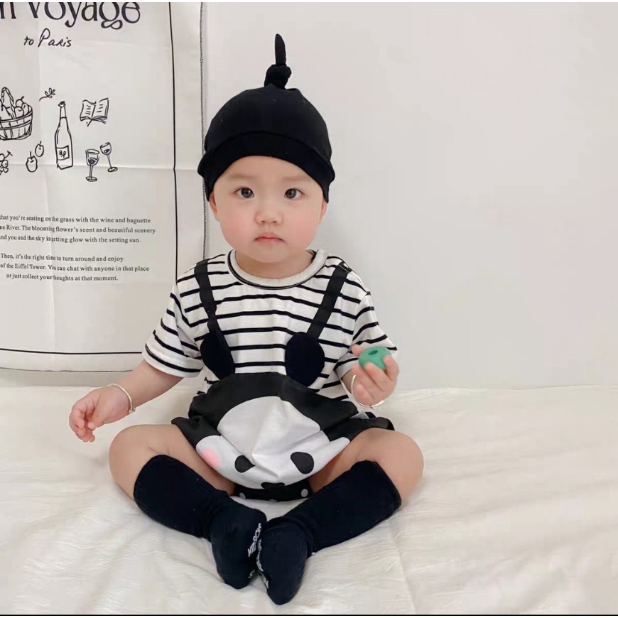 Áo Body In Hình Thú Cho Bé Trai Bé Gái (3-13Kg) Tay Ngắn Cổ Tròn In Hoạ Tiết Hoạt Hình Phối Kẻ Sọc