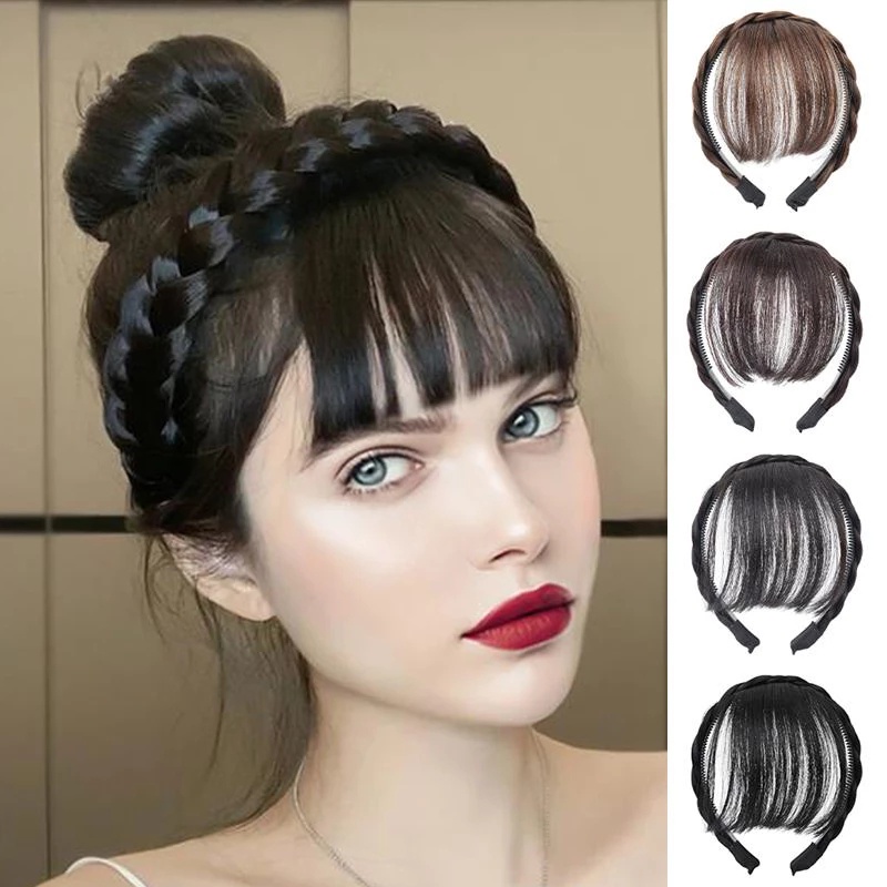 Băng Đô Giả Tóc Mái Ngang Bản Rộng Bằng Sợi Tổng Hợp Thời Trang Cho Nữ