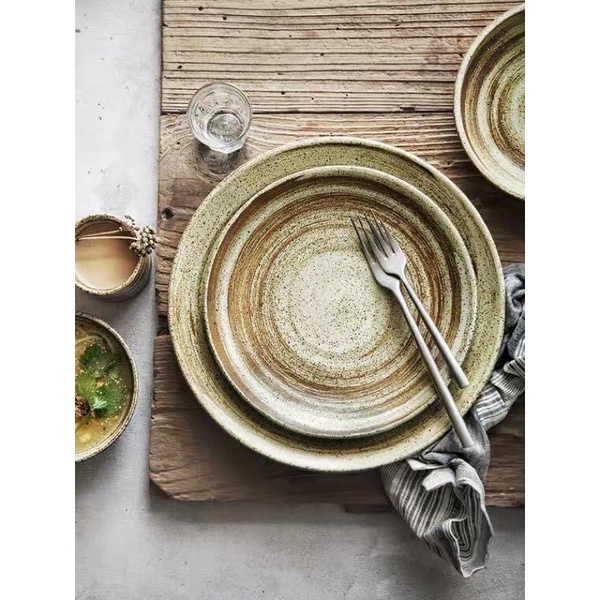 Bộ bát đĩa lẻ gốm men gạch vân tiêu - Bộ bát đĩa Rustic phong cách Nhật Bản