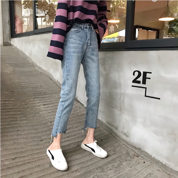 Quần Jeans Trơn Lưng Cao Dáng Ôm Thời Trang Mùa Hè Phong Cách Hàn Quốc Cho Nữ
