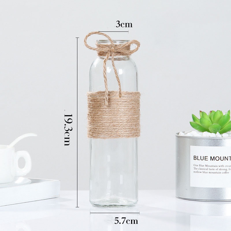 Lọ cắm hoa thuỷ tinh trong suốt kèm dây mây nhiều hình dáng