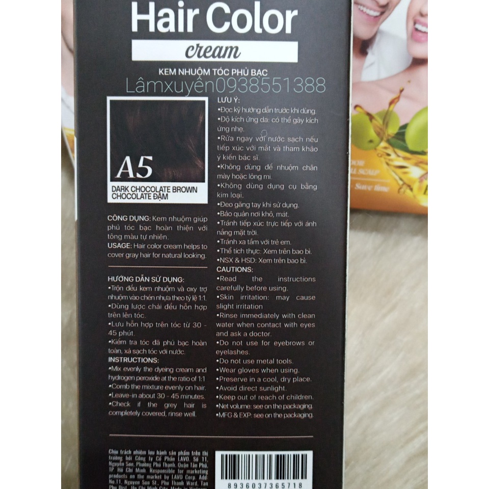 Thuốc nhuộm tóc phủ bạc LAVOX ,phủ bạc hoàn toàn 100% đều màu suôn mềm bóng tóc