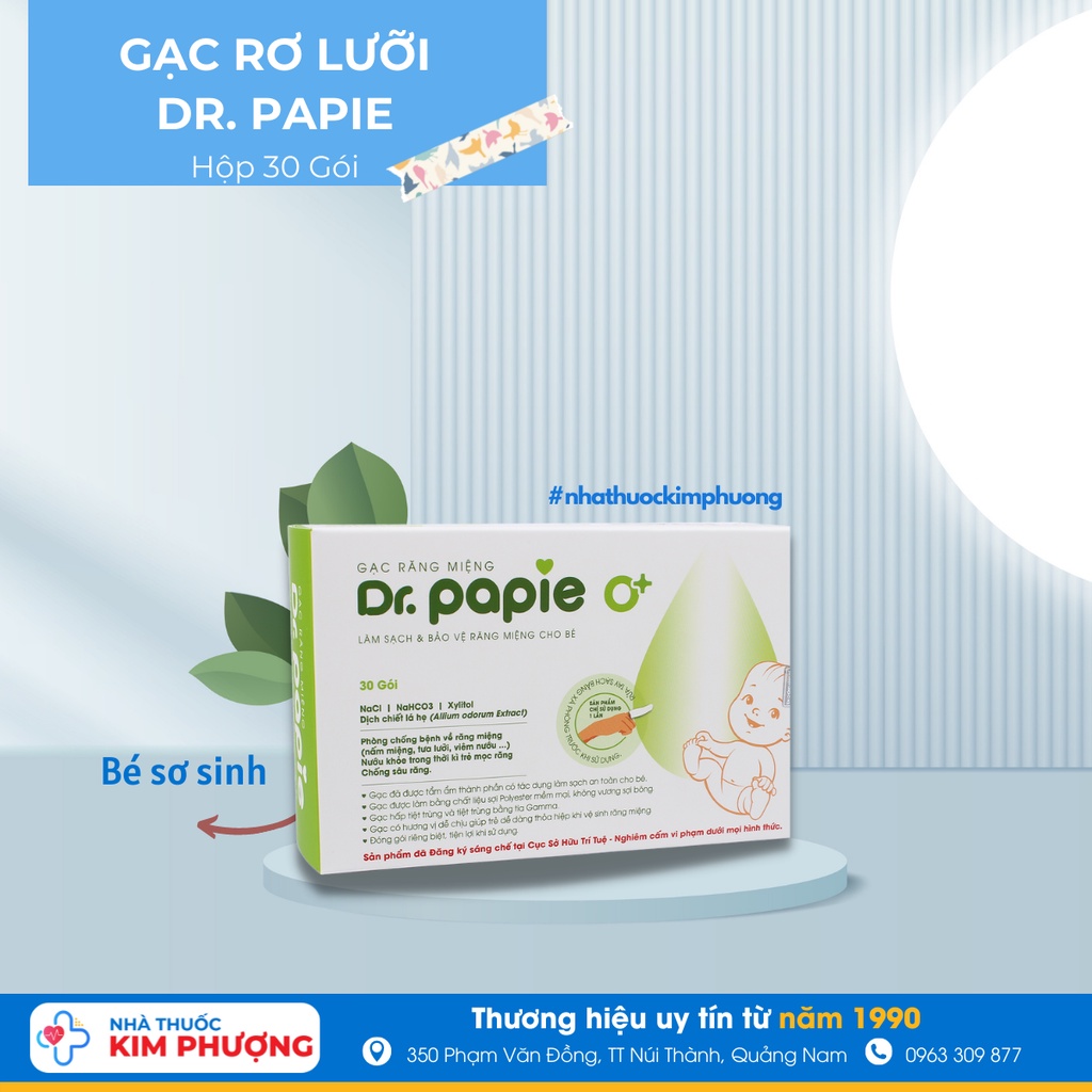 Gạc Rơ Lưỡi Dr Papie Dr.Papie Vệ Sinh Răng Miệng Cho Bé Hộp 30 Gói