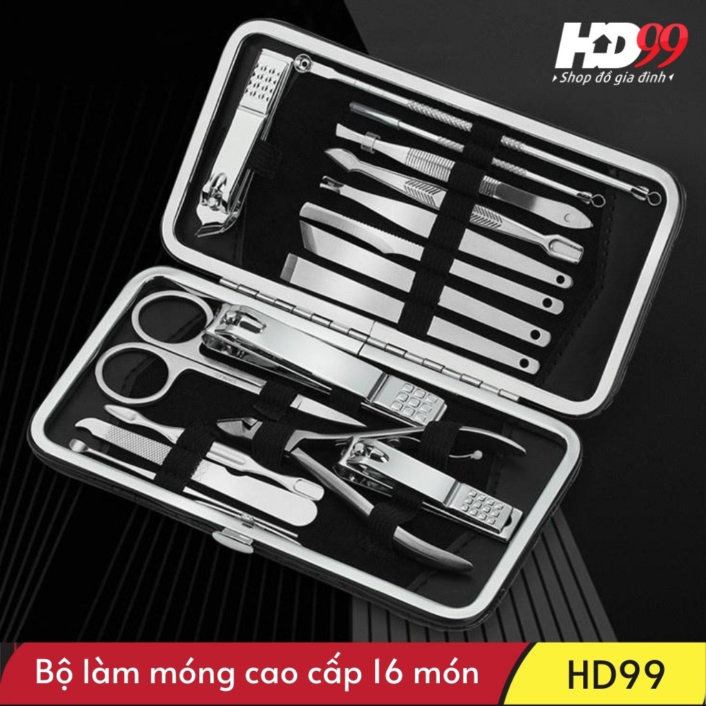 Bộ Dụng Cụ Làm Móng Cao Cấp 16 Món  Từ Thép Không Gỉ, Sắc Bén, Khó Cùn, An Toàn Tuyệt Đối cho Làn Da