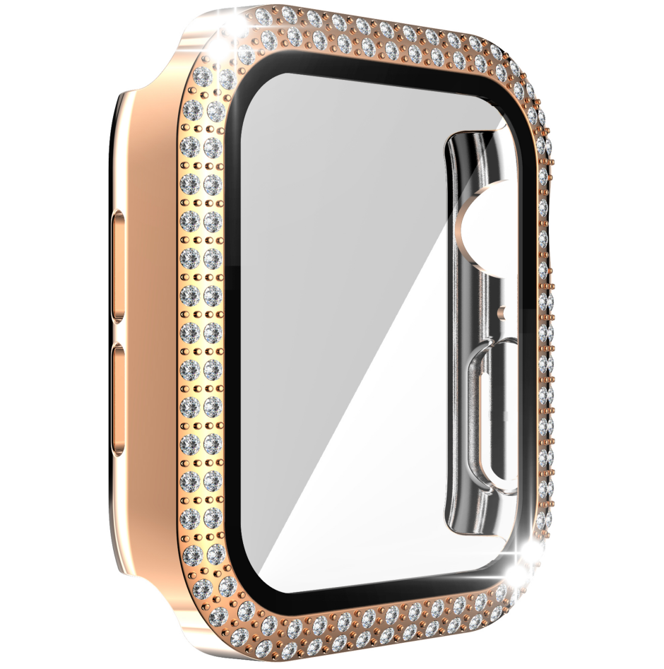 Ốp Bảo Vệ Kính Cường Lực Bằng PC Cứng Đính Kim Cương Cho Apple Watch Series SE 7 6 5 4 3 2 1 38mm 40mm 42mm 44mm 41mm 45mm