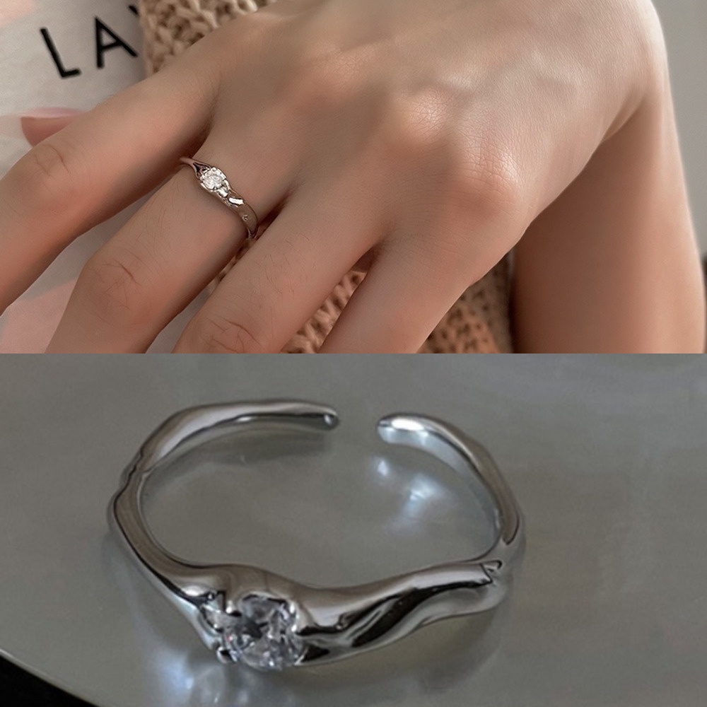 Nhẫn Hở Đính Đá Zircon Đơn Giản Thời Trang Có Thể Điều Chỉnh