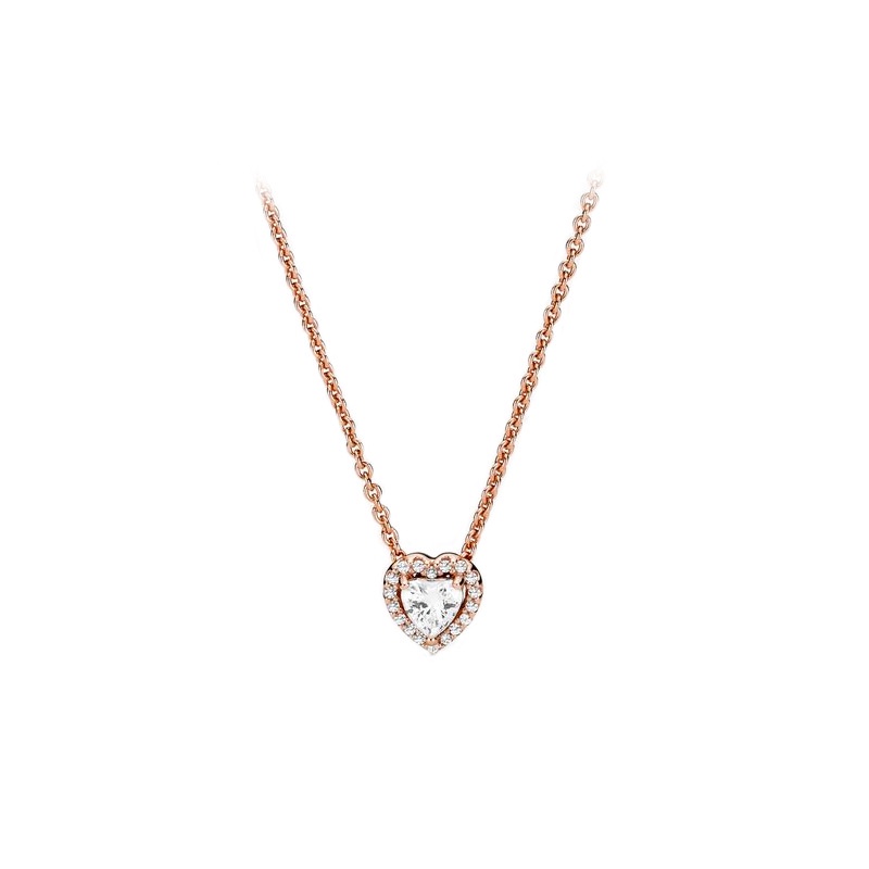 Vòng cổ Bạc 925 Mặt Trái Tim Đính Đá Cz Vàng Hồng Pandora