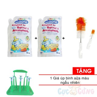 2 bịch Nước rửa bình sữa Kodomo 700ml + cọ rửa bình sữa Tặng 1 giá úp bình sữa