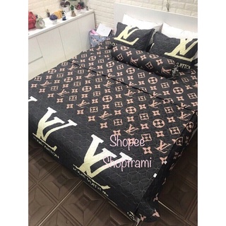 Bộ chăn ga gối 5 món cotton poly mẫu LV nâu đủ size