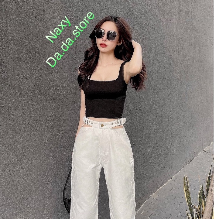 quần baggy xuông dài ống rộng nữ đen trắng khoen eo 3256