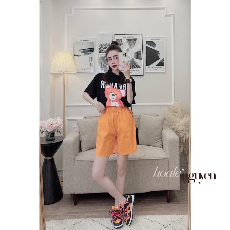 Bán sỉ Bộ đùi in gấu BREAKER quần short cam cho nữ