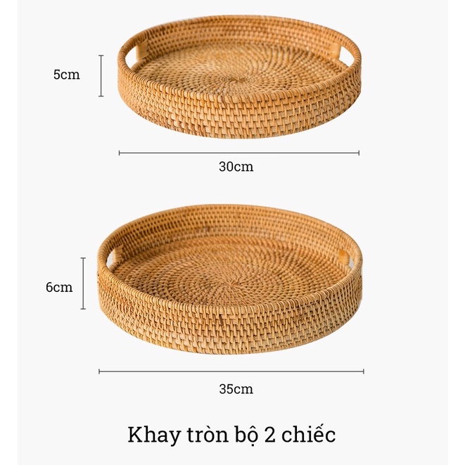 Khay decor mây tre đan thủ công BAMBOOO ECO giỏ đựng đồ đa năng có tay cầm tiện lợi