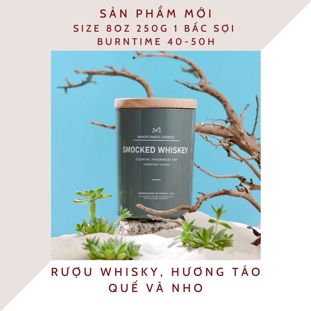 [Mã LIFE20KALL giảm 10% đơn 50K] Nến thơm SMOCKED WHISKEY cao cấp không khói an toàn, sáp cọ size 8oz 1 bấc 250gram