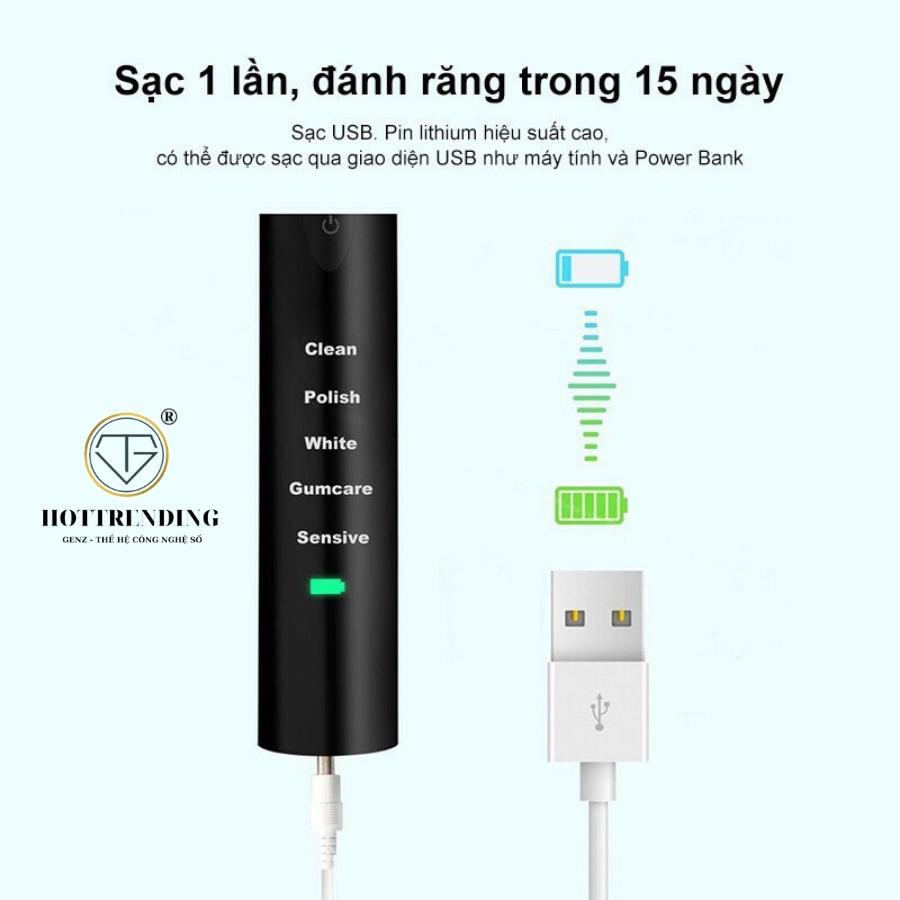 Bàn chải điện ELECTRIC TOOTHBRUSH 5 chế độ - Tặng kèm 4 đầu bàn chải an toàn chuẩn loại 1