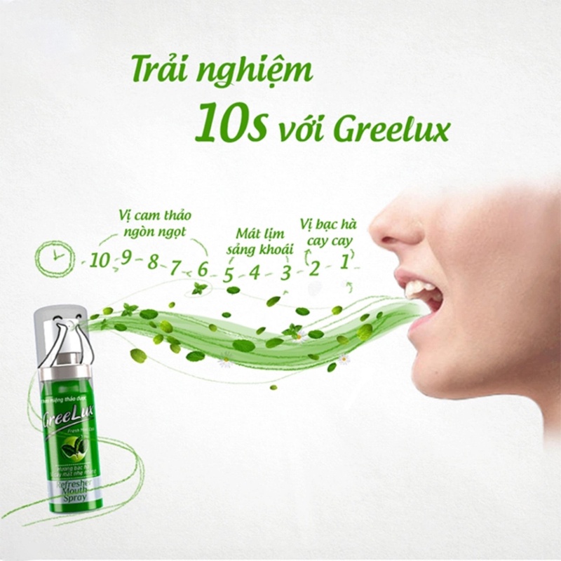Xịt thơm miệng thảo dược Greelux Bạc Hà Trà Xanh lô Hội khử mùi hôi miệng Greelux