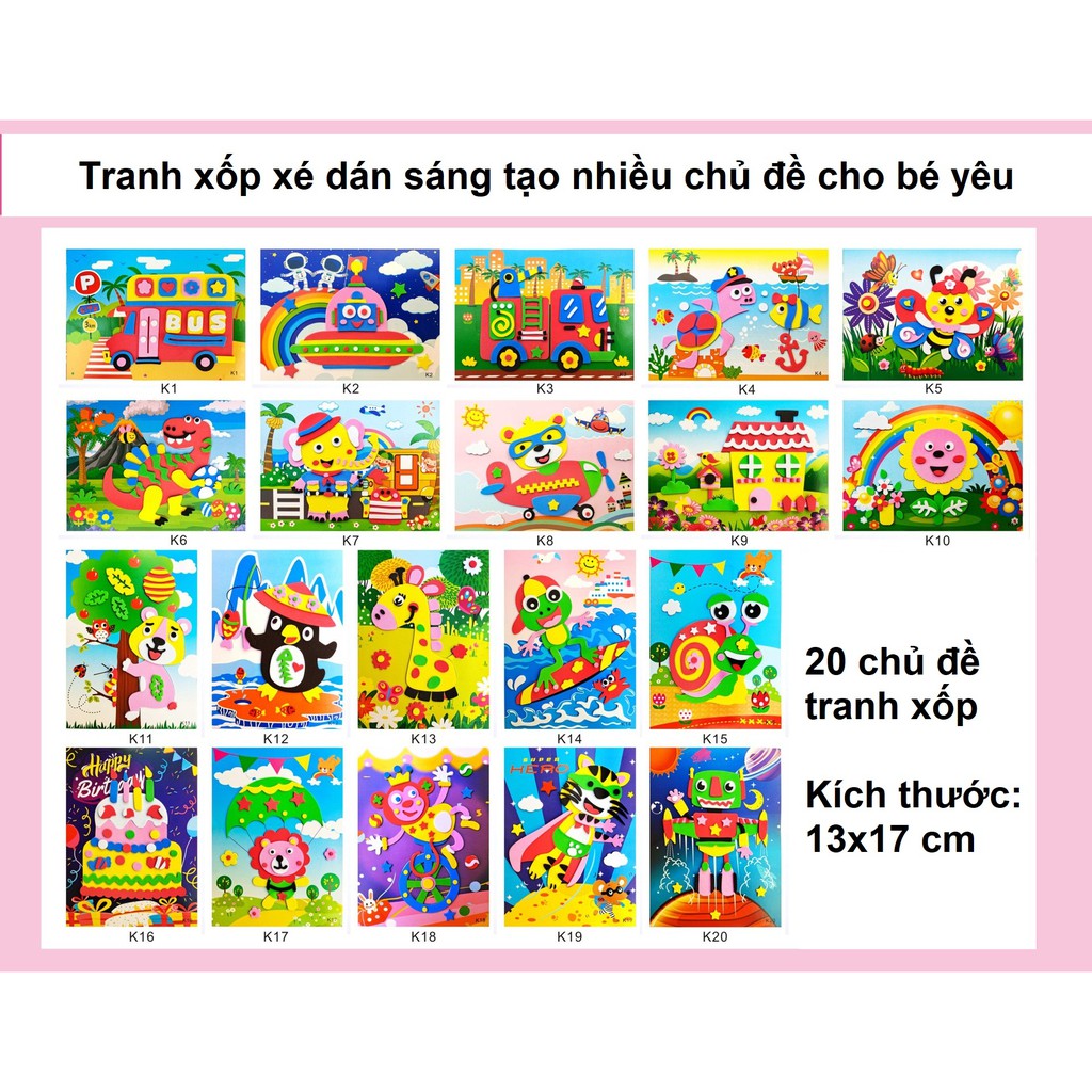 Tranh xé dán giấy bằng xốp - Com 3, 5 và 10 tranh đồ chơi Simba cho bé rèn luyện kiên trì khéo léo