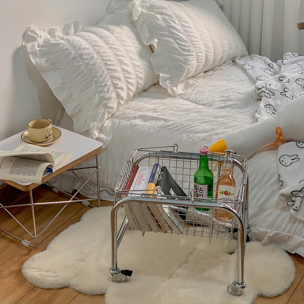 Kệ đựng đồ có kèm bánh xe inox kèm rổ lưới có tay cầm đựng đồ  - HYHY HOME DÉCOR