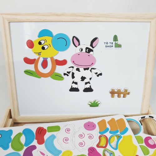 Xếp hình nam châm chủ đề động vật, lắp ráp trang phục động vật Twelve Zodiac kèm bảng đen và phấn,bút dạ MWZ-2003