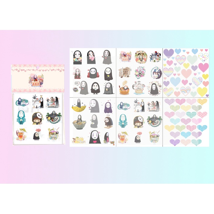 set 6 sticker washi vô diện S6W38 cute dễ thương hoạt hình ko bế 10x10cm