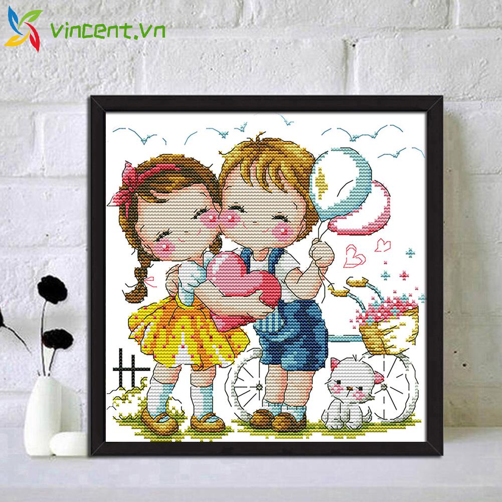 Bộ tranh thêu chữ thập 14CT hình chủ đề trái tim tình yêu